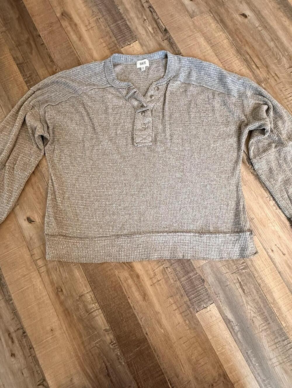 BKE Thermal Crop Long‎ Sleeve Color block Sz M Oversized